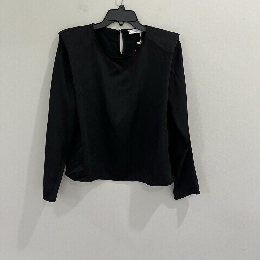 Mango Black Blouse 234pady Size 2 New With Tags Satin Long‎ Sleeve Top